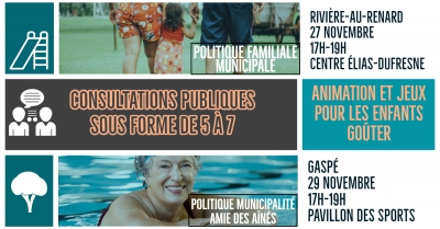 LA VILLE DE GASPÉ INVITE LES CITOYENS ET CITOYENNES À SE PRONONCER DANS LE CADRE DU RENOUVELLEMENT DE LA POLITIQUE FAMILIALE MUNICIPALE ET DE LA POLITIQUE MUNICIPALITÉ AMIE DES AÎNÉS
